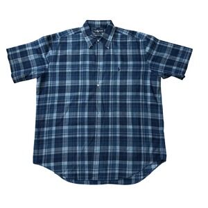 Ralph Lauren Blake Mens Large Blue Plaid Short Sleeve Button Down Cotton Shirt